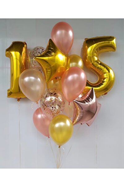 MFM Set de baloane din folie de aur pentru ziua de naștere, 15 ani