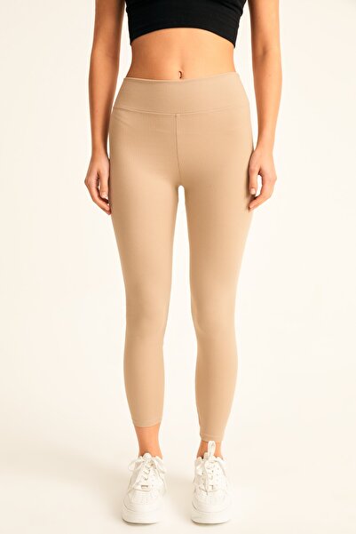 LACHT Γυναικείο κολάν μπεζ με ραβδώσεις εξαιρετικά ψηλόμεσο