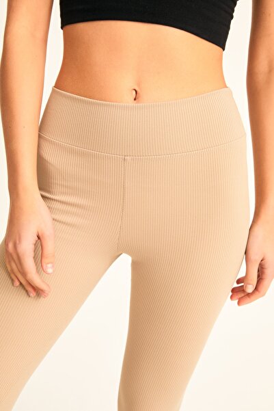 LACHT Γυναικείο κολάν μπεζ με ραβδώσεις εξαιρετικά ψηλόμεσο