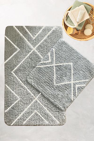Chilai Home Longan Grey Cotton Σετ 2 χαλιών μπάνιου Bpmk