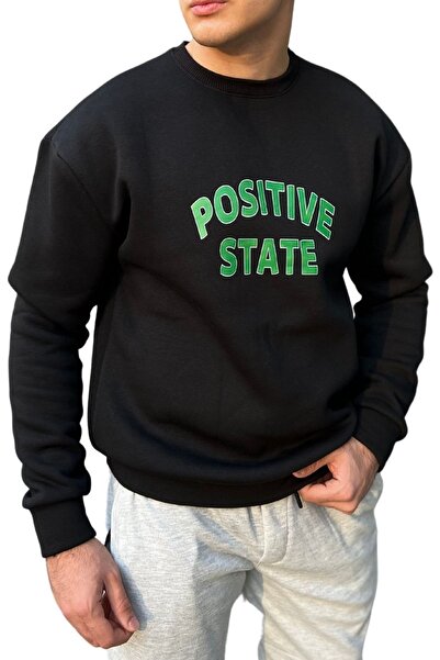 Polviton Oversize Sweatshirt with Fleece Inside Thick Positive Lettering Sweatshirt