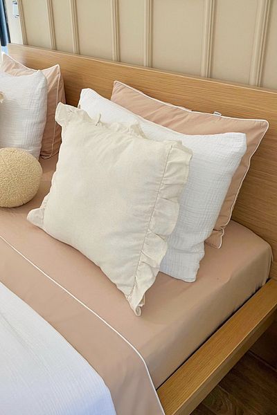 RİTMOHOME Комплект калъфи за завивка King Size King Size, обикновен, 100% памук, екрю, кант, хотелска серия, Toprak