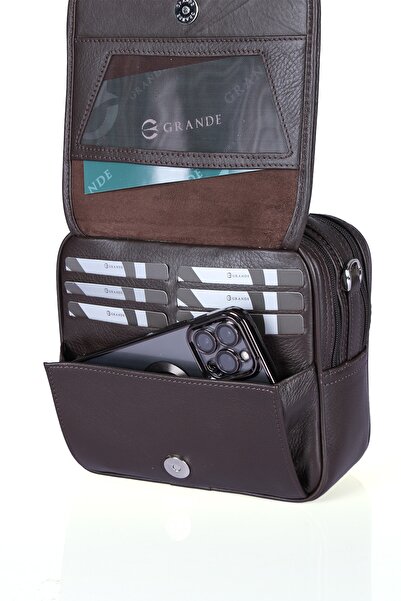 Grande 4605 100% Genuine Leather Men's Handbag Crossbody Bag Brown