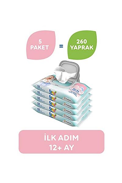 Uni Baby White First Step Leaf Wet Wipes - 5 x 52 Pieces