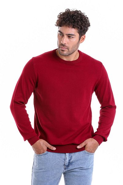 Hatemoğlu Pulover pentru bărbați, roșu claret, cu tăiere obișnuită, 100% bumbac, cu decolteu, tricot