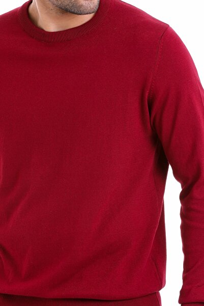 Hatemoğlu Erkek Bordo Regular Fit %100 Pamuk Bisiklet Yaka Triko Kazak