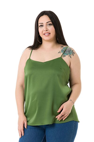 DISENTIS MODEST Πράσινη σατέν μπλούζα με ρυθμιζόμενο λεπτό λουράκι