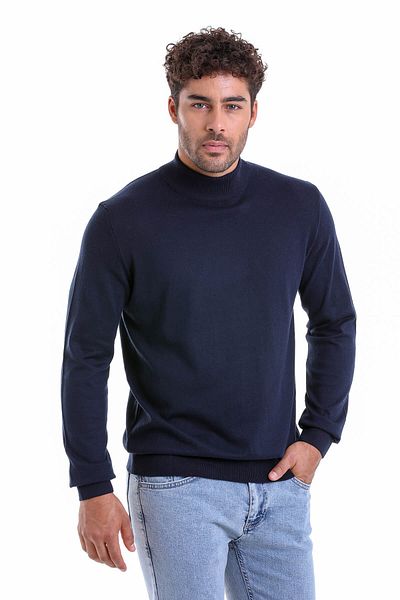 Hatemoğlu Men's Navy Blue Regular Fit 100% Cotton Half Turtleneck Sweater