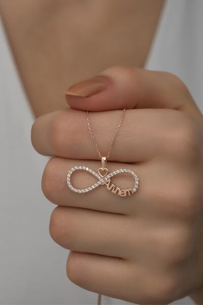 klas gümüş Annem Yazılı Sonsuzluk Rose Kolye 925 Ayar Gümüş