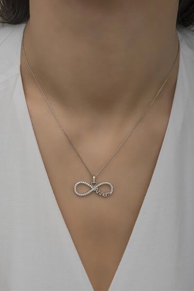 klas gümüş Annem Yazılı Sonsuzluk Rodaj Kolye 925 Ayar Gümüş