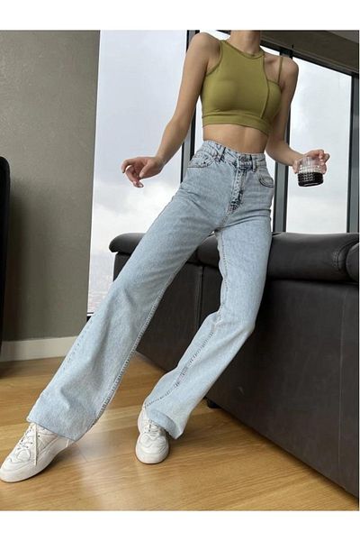 Livik Darla 90's Blue Lycra - Blugi largi cu talie super înaltă Pantaloni Palazzo