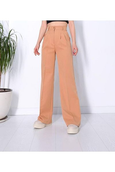 byhaziran butik Layla Women's Pleated Biscellaneous Color Fabric Palazzo Pants