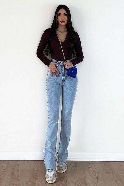 Fit the Shop Slit Lycra Blue Snow Super High Waist Trousers