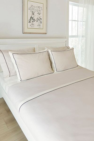 RİTMOHOME King Size King Size Διπλό Μπεζ Ριγέ Μαύρο Piping Βαμβακερό Απλό Σετ Παπλωματοθήκη Hotel Series