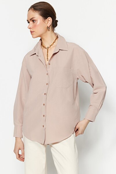 Trendyol Collection Stone Single Pocket Boyfriend/Wide Fit Cotton Woven Shirt TWOAW20GO0115