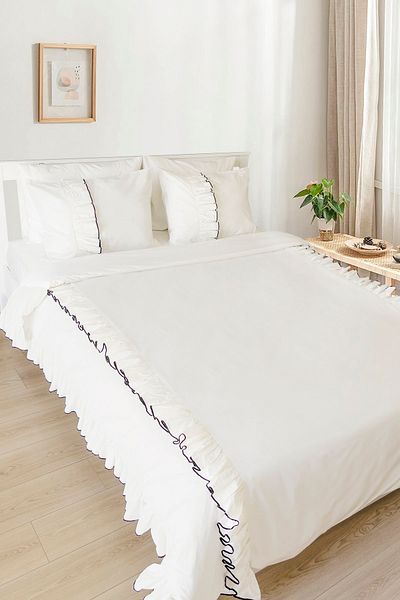 RİTMOHOME طقم غطاء لحاف عادي من القطن ذو الكشكشة المزدوجة من King Size King Size
