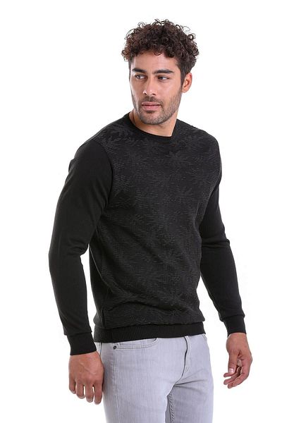 Hatemoğlu Black Comfort Fit Jacquard Crew Neck Woolen Sweater