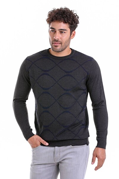 Hatemoğlu Antrasit Comfort Fit Jakarlı Bisiklet Yaka Yünlü Yün Kazak