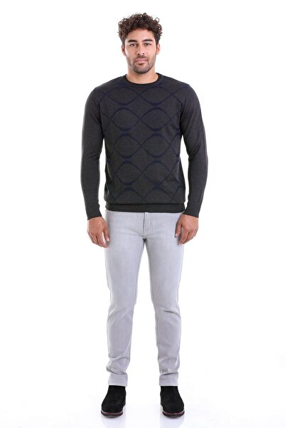 Hatemoğlu Antrasit Comfort Fit Jakarlı Bisiklet Yaka Yünlü Yün Kazak