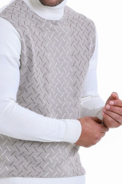 Hatemoğlu Бежевий светр з регулярним кроєм, візерунком та вовняним коміром-стійкою