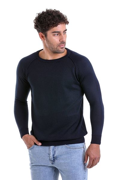 Hatemoğlu Navy Blue Regular Fit Patterned Crew Neck Wool Knitwear Sweater