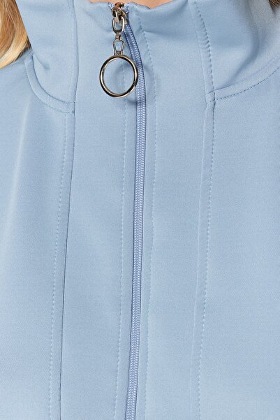 Trendyol Modest Oversize modrá potápěčská mikina – detailní zip, potápěčská pletená, TCTAW23TW00198