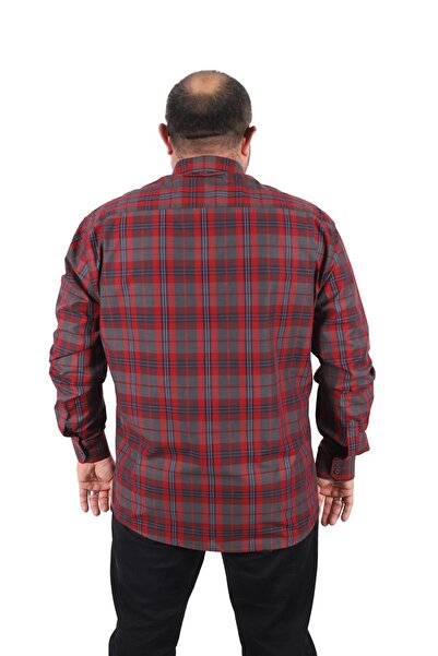 MocGrande Plus Size Men's Plaid Shirt 23359 Red