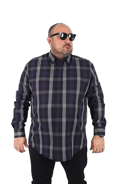 MocGrande Ανδρικό καρό πουκάμισο Plus Size 23359 Μαύρο
