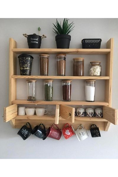 narım Wooden Terek, Shelf and Spice Rack - Dimensions Available in the Picture