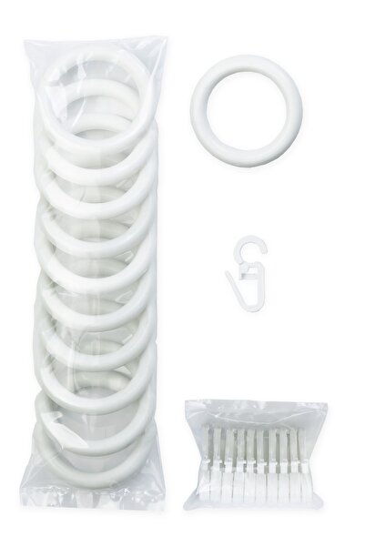 wenthi Inel și clemă pentru perdea rustică albă - 10 bucăți