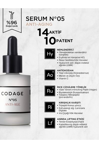 Codage N ° 05 Serum 30ml - Anti-Aging and Wrinkle Instant Lifting Effect - Anti-Aging