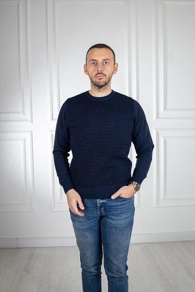 Sarar Pulover tricotat cu decolteu O cu model albastru bleumarin roșu claret