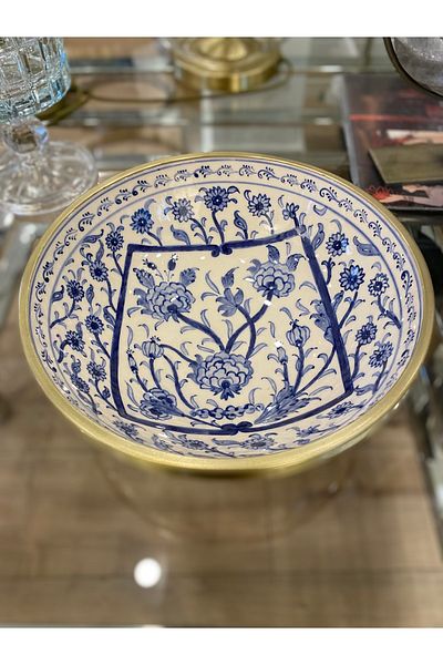 Dekordan House Bleu Blanc Brass Edged Bowl