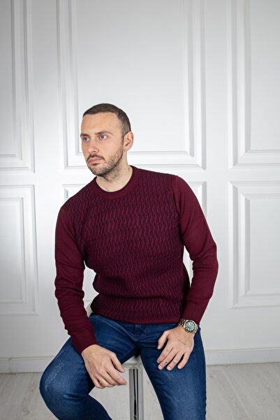 Sarar Πλεκτό πουλόβερ με μοτίβο με λαιμόκοψη σε μπορντό