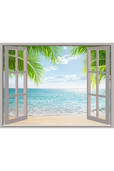 EkoDekor 3boyutluduvarkagitlari Pencereden Deniz Manzara Duvar Kağıdı Kanvas ...