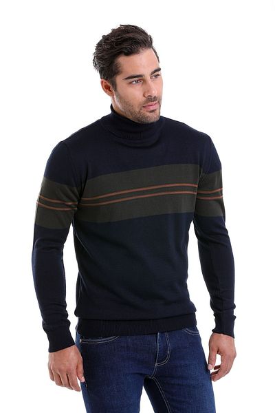 Hatemoğlu Pulover de lână, albastru marin, Comfort Fit, cu guler rotit
