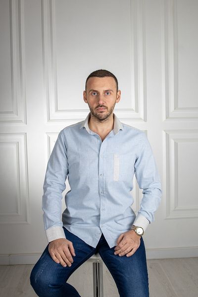 Sarar Interviu Lucie Cămașă albastră slim fit cu buzunar