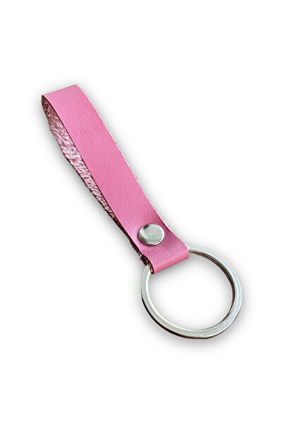 alfa tasarım atölyesi ميدالية مفاتيح من الجلد الطبيعي - إكسسوار فضي - وردي