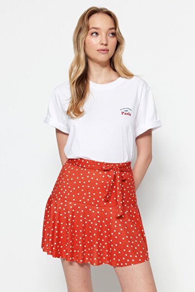 Trendyol Collection Puntíkatá sukně s květem granátového jablka Mini pletené šortky s vysokým pasem TWOSS21SR0621