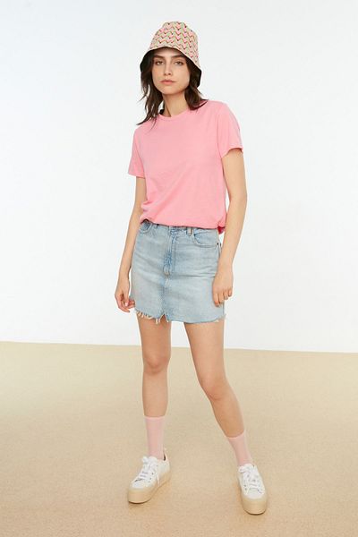 Trendyol Collection Pink-Mint 2er-Pack T-Shirts aus 100 % Baumwolle mit Rundhalsausschnitt – TWOSS20TS0141