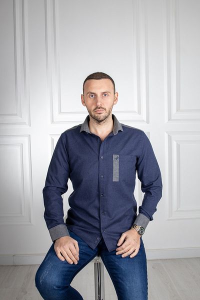 Sarar Συνέντευξη Lucie Slim Fit Navy Blue πουκάμισο με τσέπες