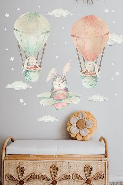 Piksel Grafik Autocolant pentru cameră pentru copii Glider Rabbit