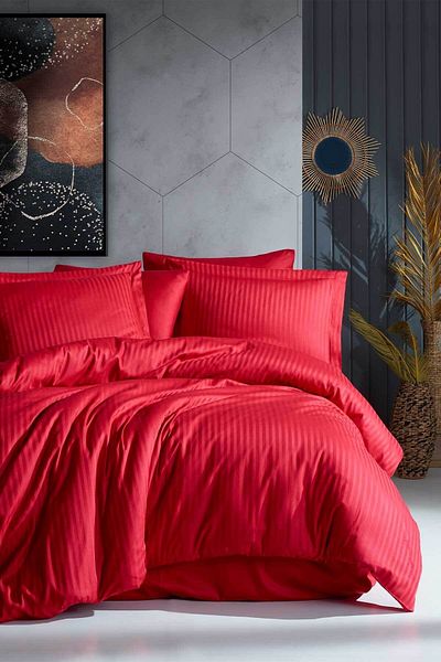 Elart Duvet Cover Set Single Cotton Viscon 4 Piece Fenola Red