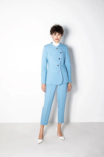 KAMEYA Yüksek Bel İnce Pensli Mavi Pantolon