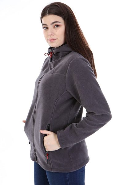 VEGA PORT Γυναικείο Fleece - Γκρι με φερμουάρ και κουκούλα