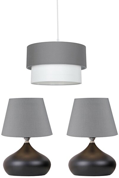 EvLight 3 Lü Lüx Avize Ve Abajur Seti Antrasit