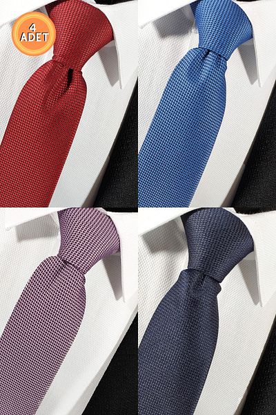 BLC Basic Line Co. مجموعة من 4 ربطات عنق ومنديل المميزات باللون الأحمر والنيلي والأزرق واللافندر والوردي والأزرق الداكن