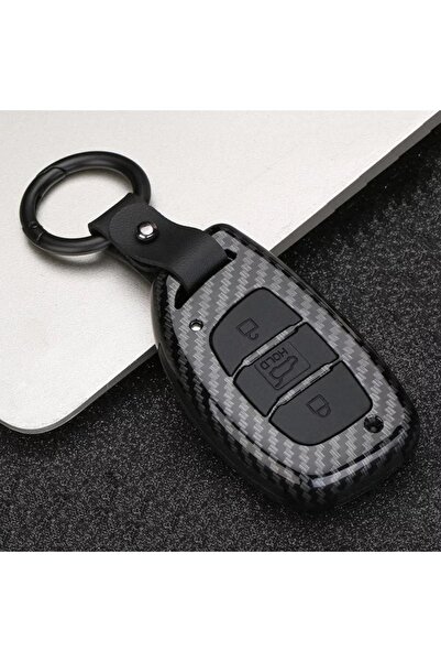 AYZ GARAGE حافظة مفاتيح هيونداي من الكربون الأسود (مع مفتاح صندوق السيارة الأوسط)