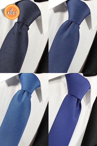BLC Basic Line Co. Set of 4 Advantage Tie and Handkerchief in Navy Blue, Aviator Blue, Indigo Blue and Parliament Blue Colors