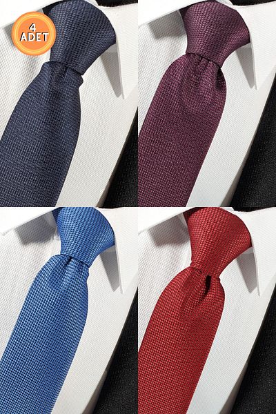 BLC Basic Line Co. مجموعة من 4 ربطات عنق ومنديل مميزين باللون الأزرق الداكن والبرقوق والأزرق النيلي والأحمر